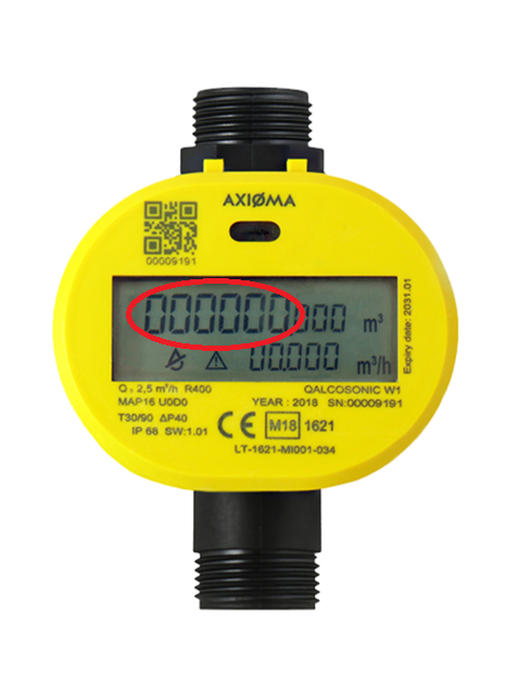 Illustrasjon av vannmåler med avlesning