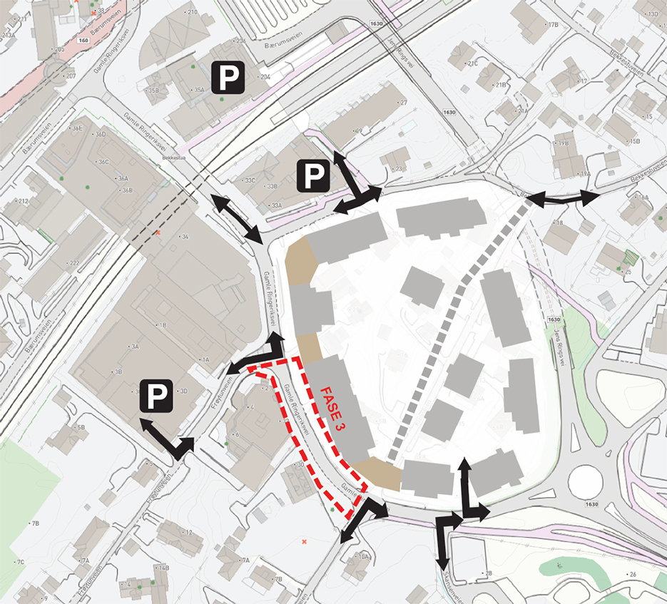 KArt som viser fase 3 i Bekkestua øst-prosjektet
