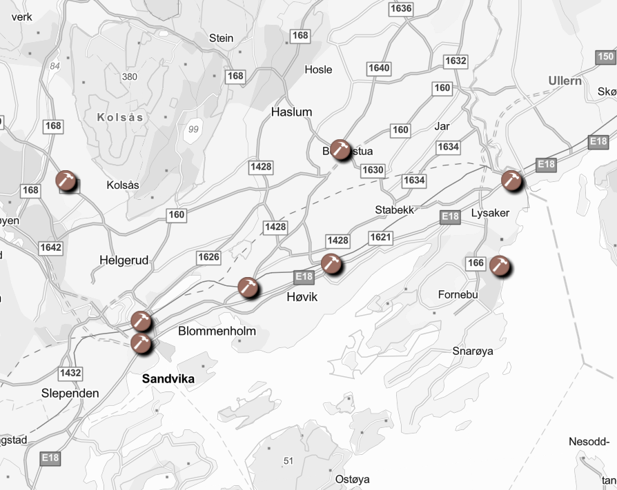 Bilde som viser servicestasjoner til sykkel i kart