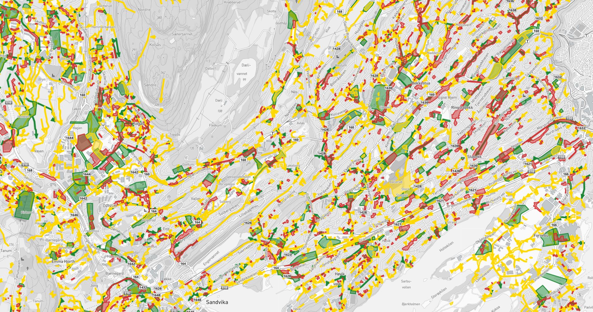 Kartutsnitt av Bærumsdata med Skybruddsplan
