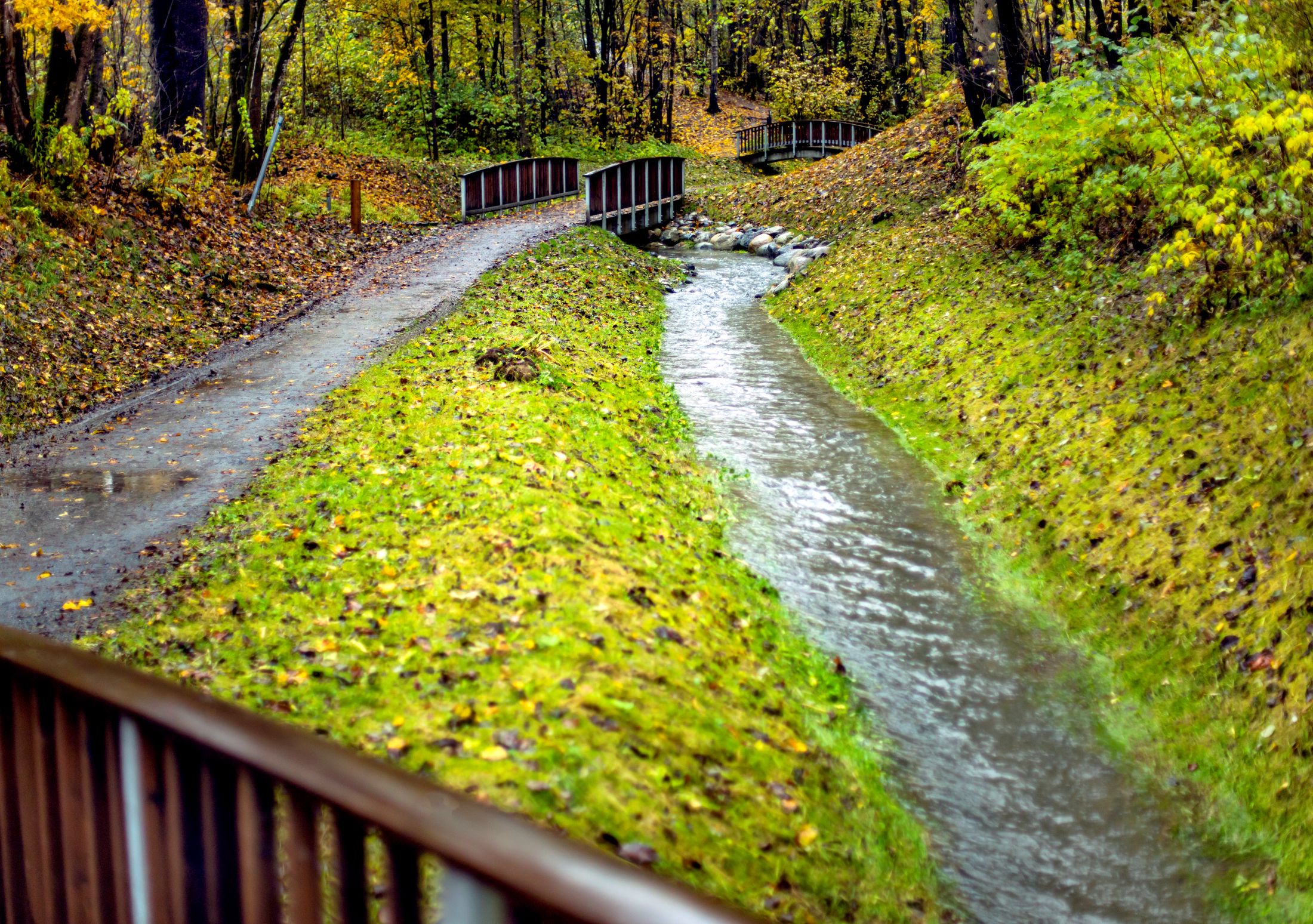 Bilde av Solbergbekken som er gjenåpnet og ikke lenger ligger i rør under bakken