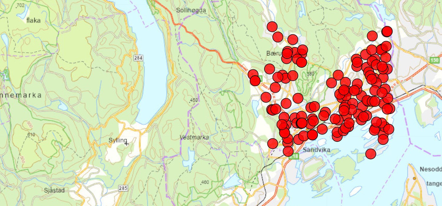 Kart over barnehagene i Bærum