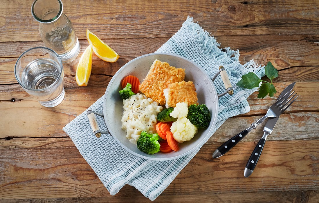 Fisk med appelsin stuede poteter