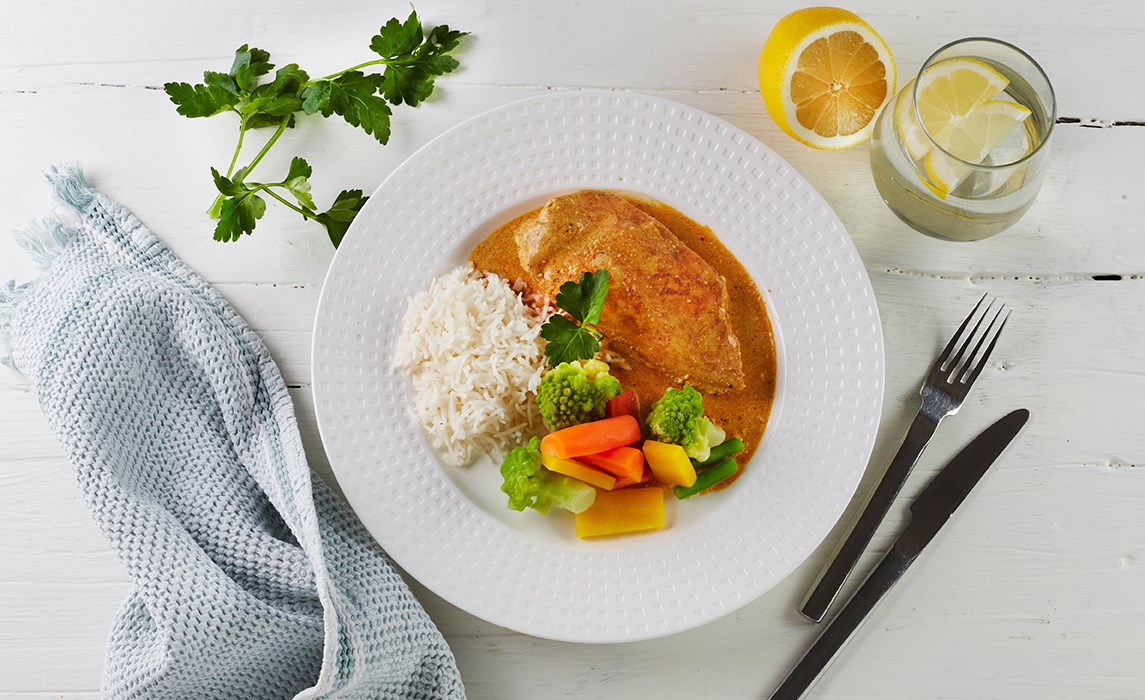 Kyllingfilet indisk saus ris