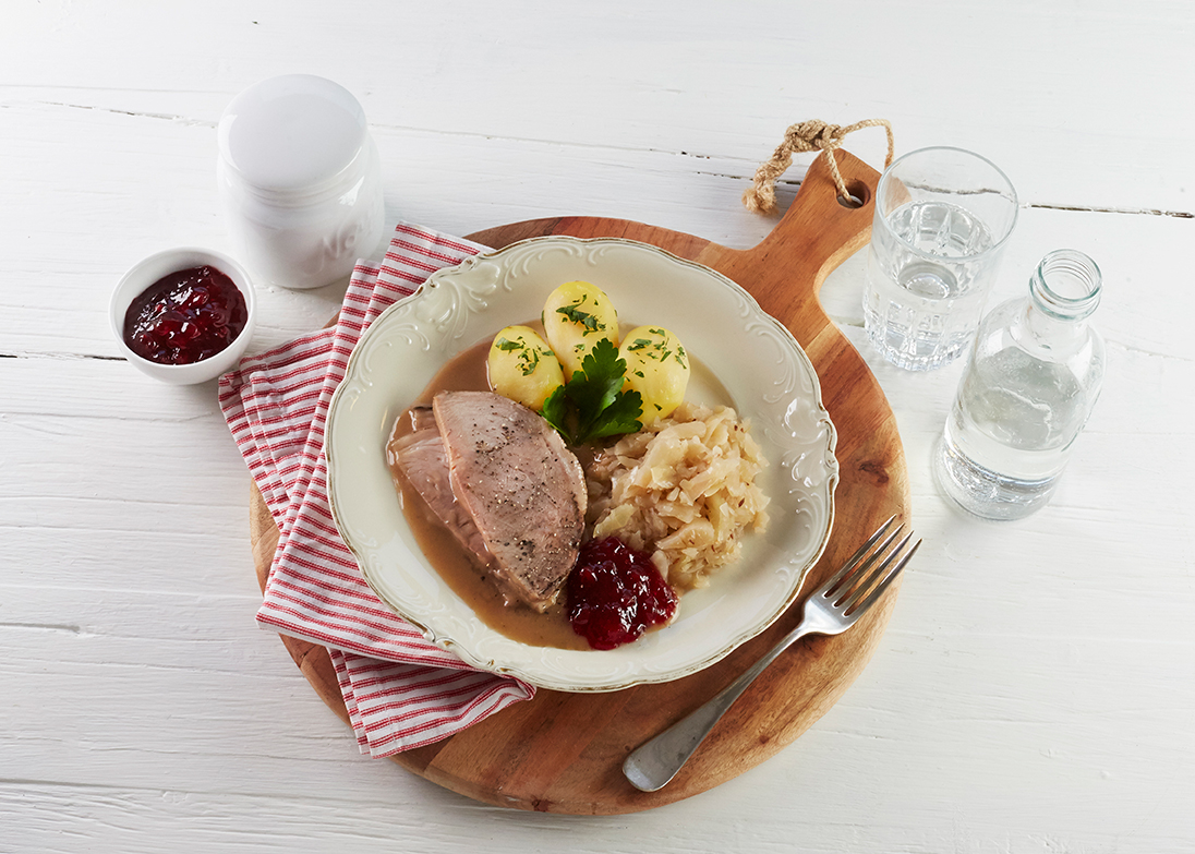 Skinkestek surkål potet