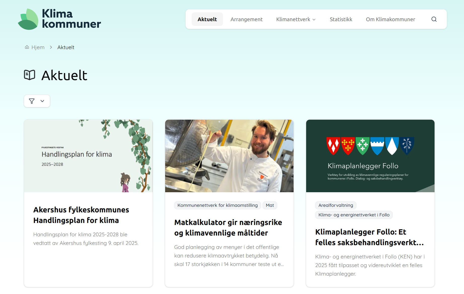 Skjermdump fra klimakommuner.no, nettside